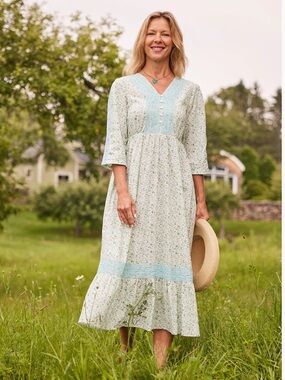 April Cornell Seaside Prairie Dress Pale Aqua floral cottagecore milkmaid